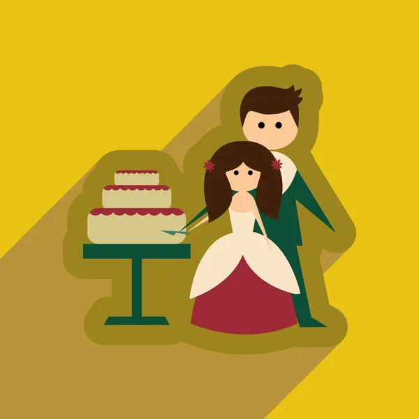 Επίπεδη web εικονίδιο με πολύ σκιά νύφη γαμπρός κέικ — Διανυσματικό Αρχείο