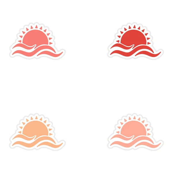 Montaje diseño de pegatina realista sobre papel sol mar — Vector de stock