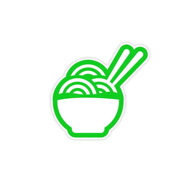 不干胶标签亚洲风味美食的面条和筷子 — 图库矢量图片