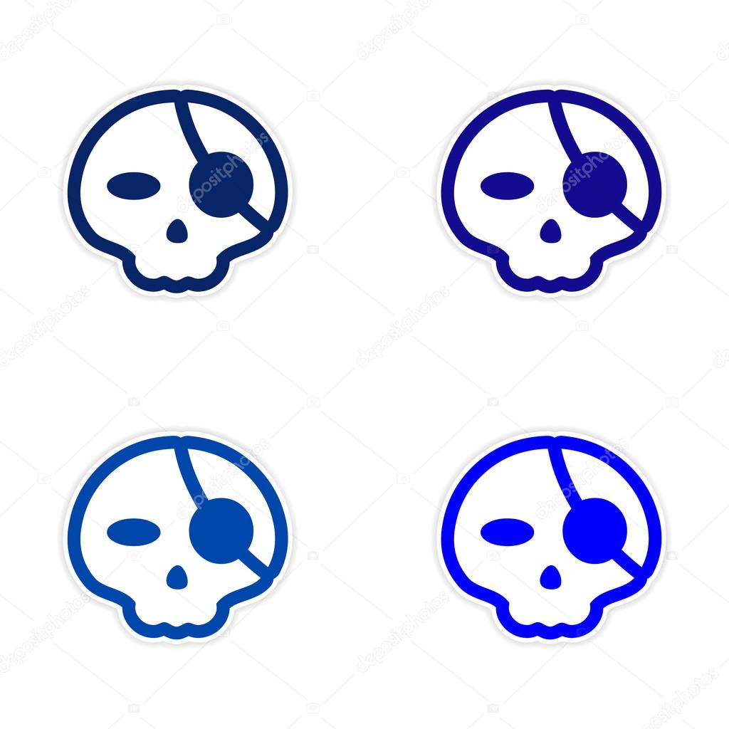 assembly sticker stylish skull with eye patch on white background