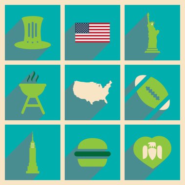 Uzun gölge Amerikan ile düz simgeler kümesi