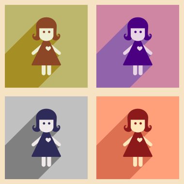 Uzun gölge kız ile düz web simgeler kümesi