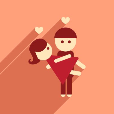 Aşıklar uzun gölge çifti ile düz web simgesi