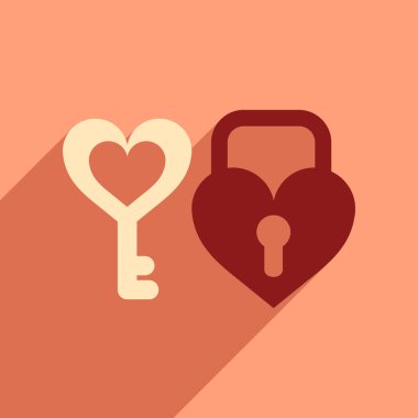 Uzun gölge tuş kilidi kalp ile düz web simgesi