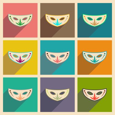 Uzun gölge karnaval maskesi ile düz simgeler kavramı