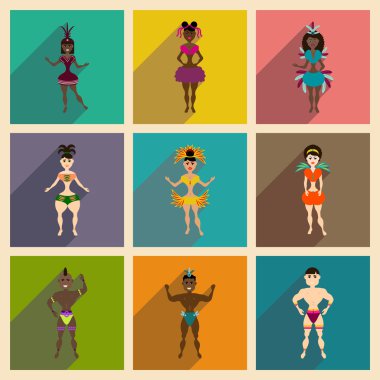 Uzun gölge Brezilyalı dansçı ile düz simgeler kavramı