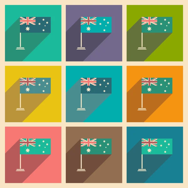 Conjunto de ícones planos com bandeira de sombra longa da Austrália — Vetor de Stock