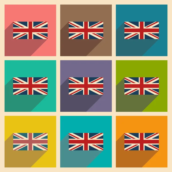 Set van plat pictogrammen met lange schaduw Britse vlag — Stockvector