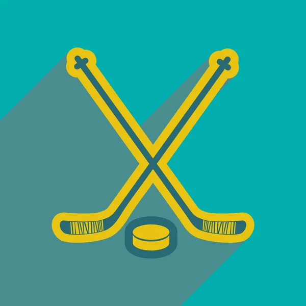 Icona piatta con lunghi bastoncini da hockey ombra — Vettoriale Stock