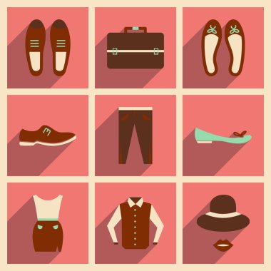 Modern düz simgeler koleksiyonu gölge moda ile vektör