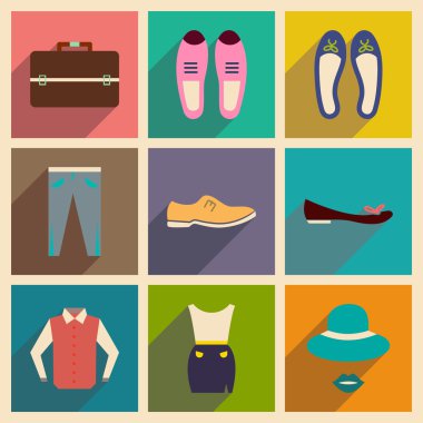 Modern düz simgeler koleksiyonu gölge moda ile vektör