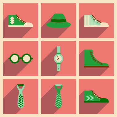 Modern düz simgeler vektör gölge Hipster koleksiyonuyla giyim