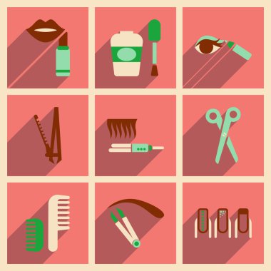 Modern düz simgeler koleksiyonu gölge kozmetik ile vektör