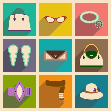 Modern düz simgeler koleksiyonu gölge moda ile vektör