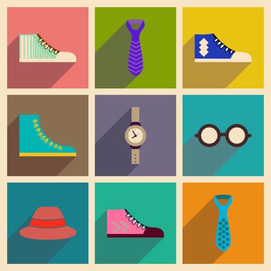 Modern düz simgeler vektör gölge Hipster koleksiyonuyla giyim