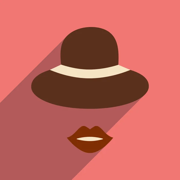 Icône plate avec longues lèvres de chapeau femelle ombre — Image vectorielle