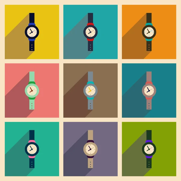 Moderna colección de vectores iconos planos con sombra Men Watch — Archivo Imágenes Vectoriales