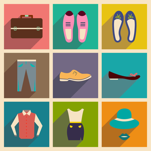 Modern flat icons vector collection with shadow fashion