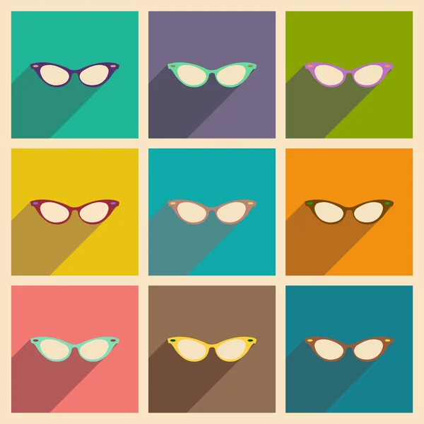Moderna collezione di icone piatte vettoriali con occhiali ombra — Vettoriale Stock