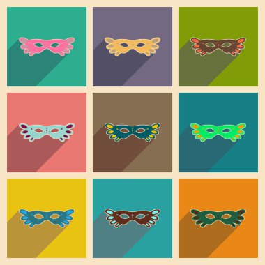 Uzun gölge karnaval maskesi ile düz simgeler kavramı