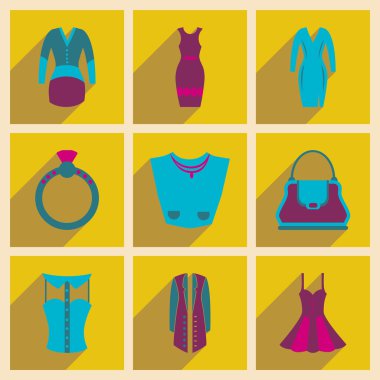 Uzun gölge giysileri ile düz simgeler kavramı