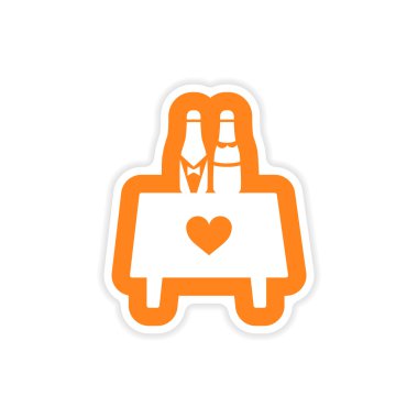 Kağıt etiket üzerinde beyaz arka plan şampanya damat gelin