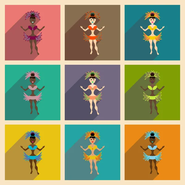 Concepto de iconos planos con sombra larga Bailarina brasileña — Vector de stock