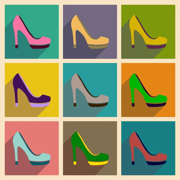 Concepto de iconos planos con tacones de aguja de sombra larga — Vector de stock