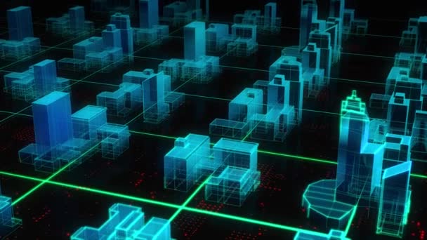 Tech Miasto Hologram Big Data Abstrakcyjne Miasto Renderowania Futurystycznej Matrycy — Wideo stockowe