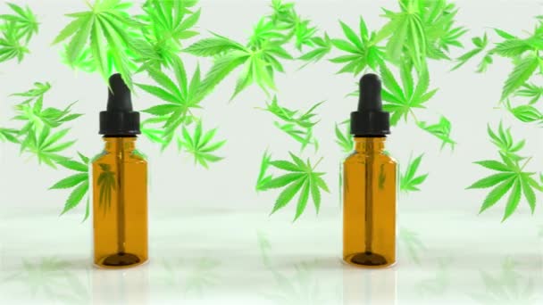 Seamless Loop Lot Cbd Oil Bottles Marijuana Cannabis Oil Leafs — Stock Video