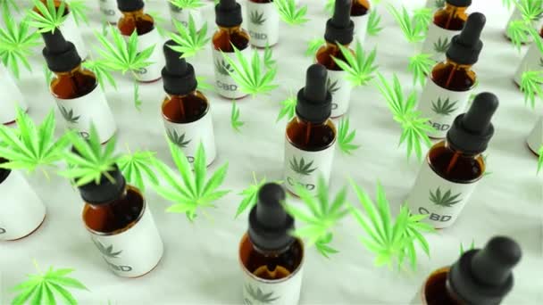 Seamless Loop Lot Cbd Oil Bottles Marijuana Cannabis Oil Leafs — Stock Video