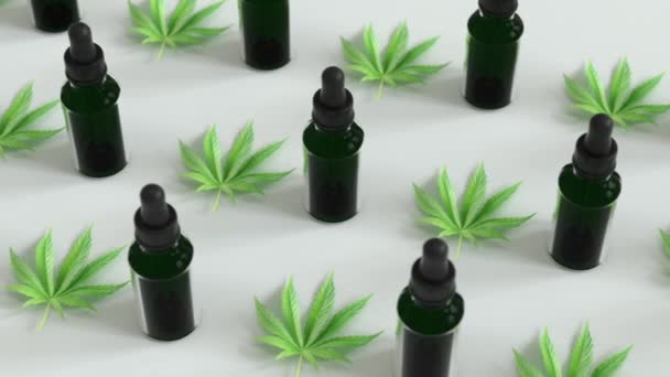 Seamless Loop Lot Cbd Oil Bottles Marijuana Cannabis Oil Leaves — Video Stock