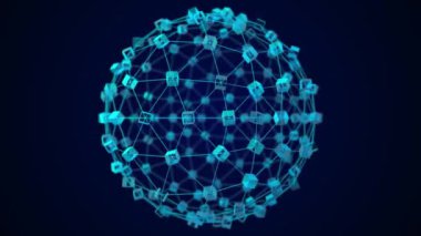 4K Blok zinciri konsepti döngüyü yakınlaştır. Zincir ikili verilerden oluşan ağ bağlantılarından oluşur. Bir kripto para birimi engelleme zincirini gösteren birbirine bağlı veri blokları.