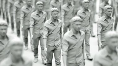 Evrensel temel gelir kavramının kusursuz döngüsü, 3 boyutlu animasyon. Tüm vatandaşlara periyodik ödeme için devlet kamu programı. Sıralanmış vatandaşların üzerine para yağıyor..