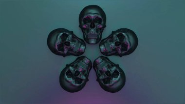 5 skulls abstract tryppy music video. skulls merging into each other loopeable video. clipart