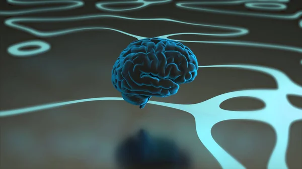 4k 3fps Al Beyin Konsepti. Yapay Zeka Merkezi. 360 derece dönüyor. Siyah arka planda parlak mavi bir beyin hologramı..