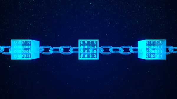 4K Block chain concept zoom out loopable. Chain consists of network connections made out of binary data. interconnected blocks of data depicting a cryptocurrency blockchain.