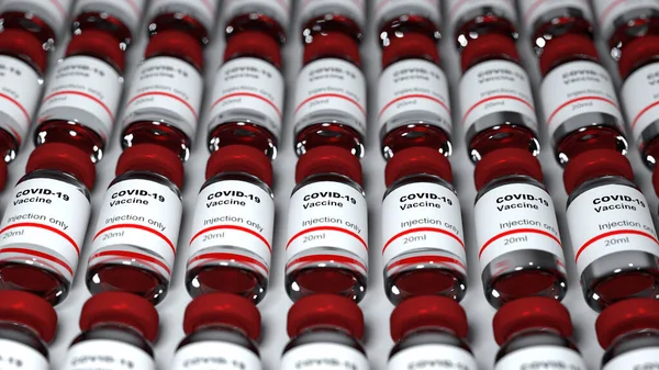 Döngü Koronavirüsü Aşısı Cam Şişeler Beyaz Masa Sars Cov Covid — Stok fotoğraf