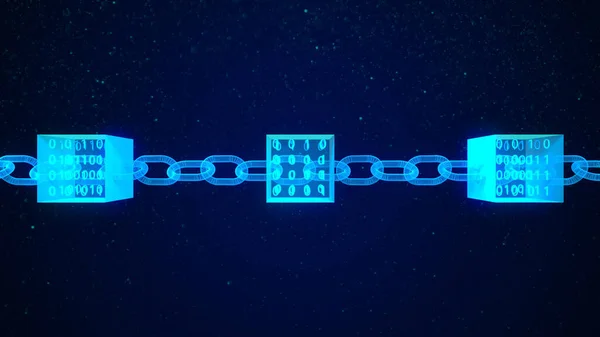 4K Block chain concept zoom out loopable. Chain consists of network connections made out of binary data. interconnected blocks of data depicting a cryptocurrency blockchain.