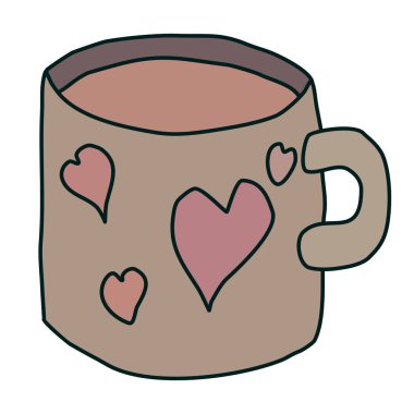 Kalp vektörlü bir fincan kahve.