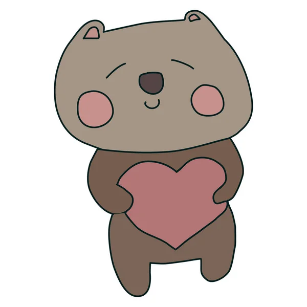 Vector bear with heart brown and green — Stock Vector