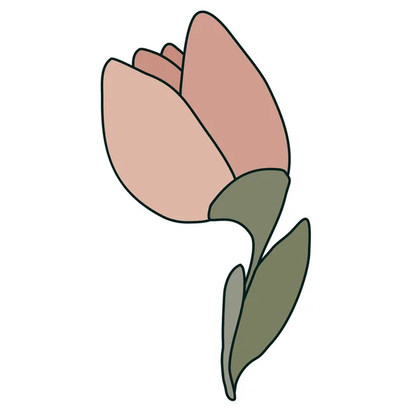 Fleur vectorielle avec feuilles rose et vert — Image vectorielle