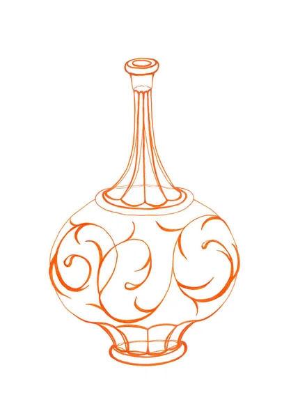 ドリンクや液体や花瓶のためのスタイリッシュなオレンジ色のジャグ お祝いや特別な日のためのエレガントなお祝いのデザイン ギリシャスタイルのメニューやワインリストで明るく装飾されています 手作りグラフィック — ストック写真