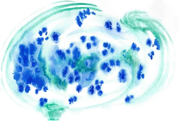 Abstract Aquarelillustratie Koele Kleuren Cirkelvormig Bloemmotief Creatief Landschap Met Pluizige — Stockfoto