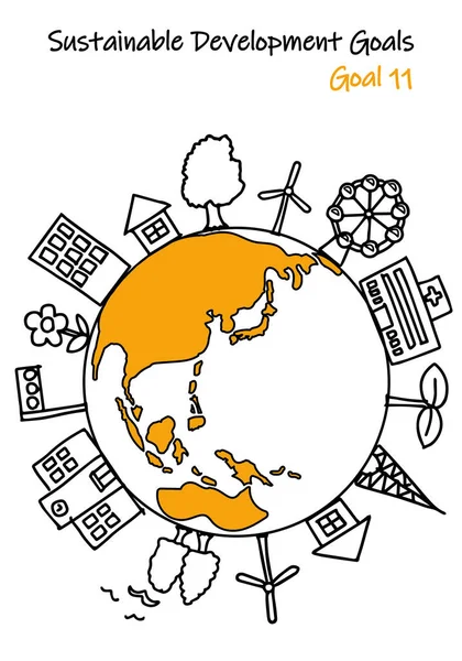 Sustainable Development Goals Goal11 Simple Colors Illustration Northern Hemisphere — Stock Vector