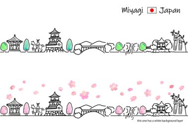 El çizimi kasabası MIYAGI İlkbaharda Japonya