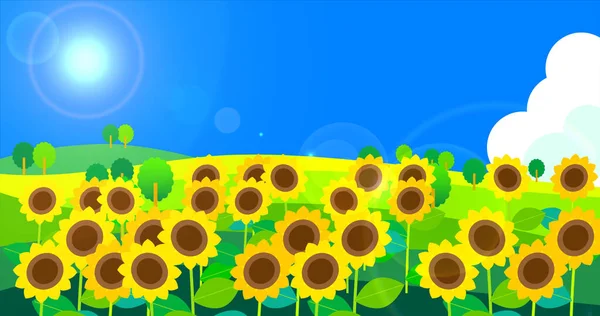 Sunflower Field Blue Sky Summer Illustration — Stock Photo, Image