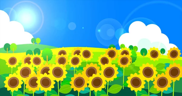 Girasol Campo Cielo Azul Verano Ilustración — Foto de Stock