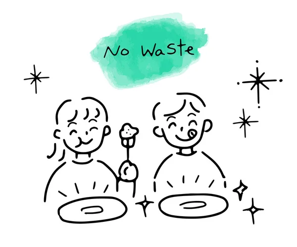 Enfants Pas Gaspillage Alimentaire Pour Une Vie Durable Illustration — Image vectorielle