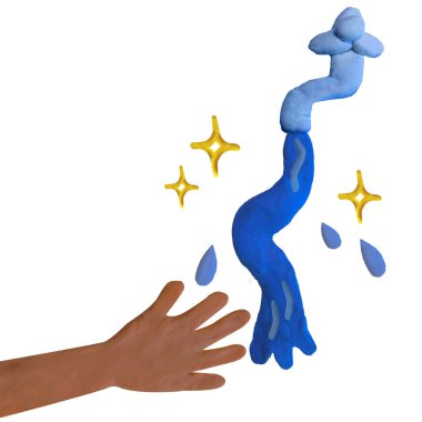 clay art child hand and clean water clipart